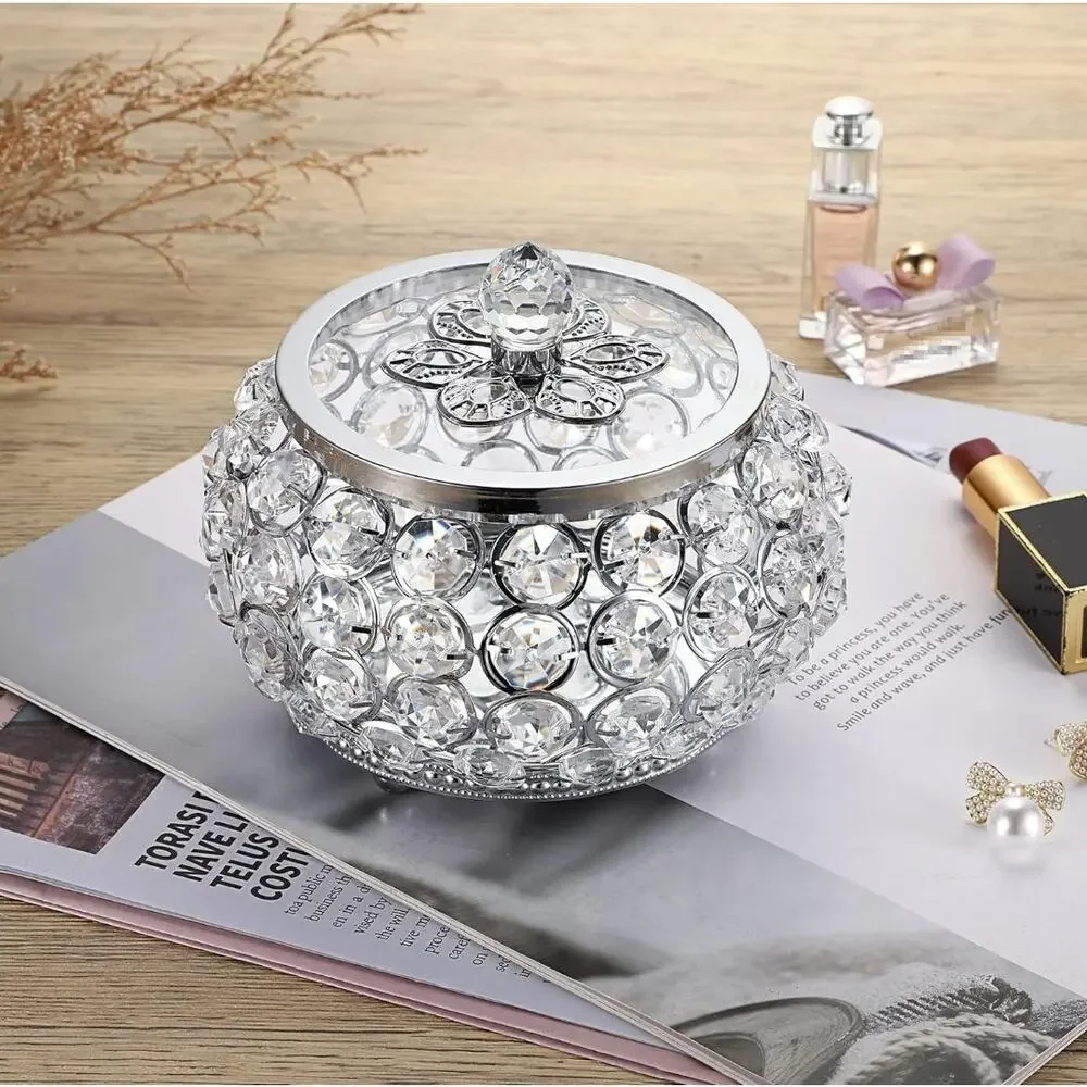 Crystal Jewelry Trinket Box with Glass Lid